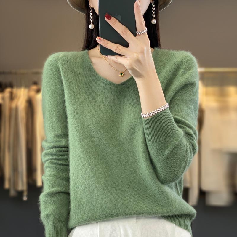 2024 A/W Women's V-Neck Loose Wool & Cashmere Sweater - Soft, Versatile Knit