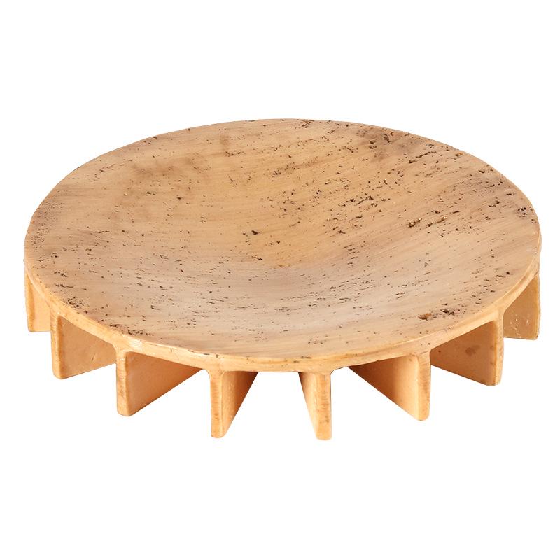 Wabi-Sabi Fruktskål med Bas i Faux Travertin - Elegant Skrivbordsförvaring och Dekoration för Lyxiga Bed & Breakfast och Showrooms.