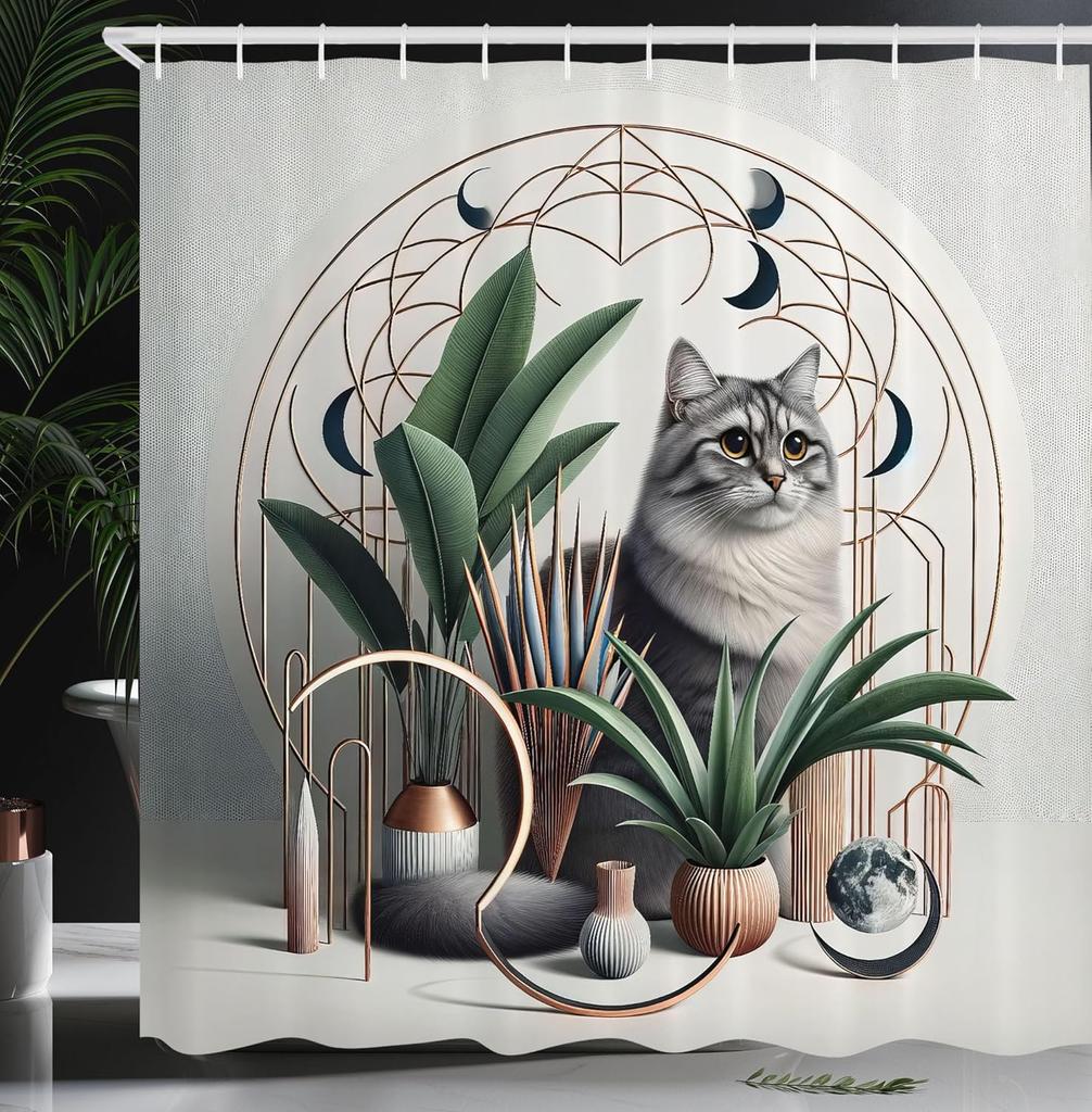 Adorable Cat Band Waterproof Shower Curtain - Cute Cartoon Cats Playing Music for a Fun and Whimsical Bathroom Decor