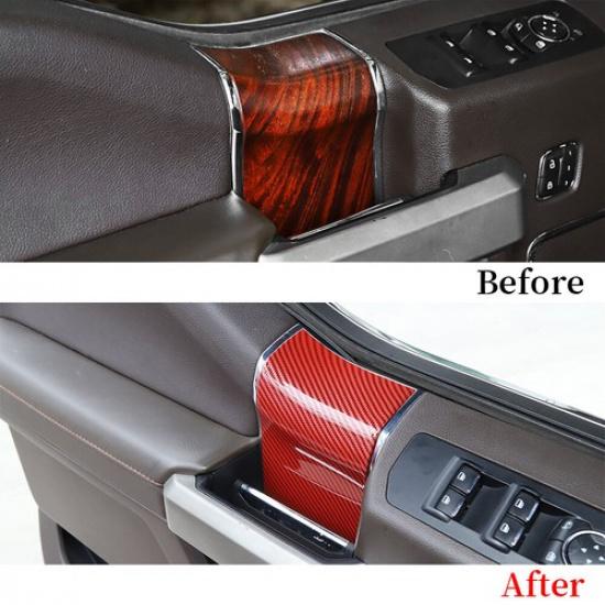Interior Door Handle Panel Trim Cover For Ford F150 2Door 2015+ Red Carbon Fiber
