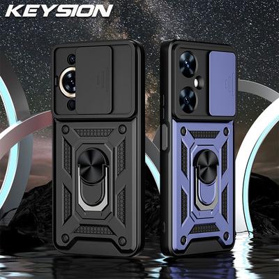 KEYSION Schokbestendige hoes voor Huawei Nova 11 Pro 11i 10 SE Schuifbare Camera Lens Beschermring Standaard Telefoonhoes voor Huawei Nova Y61