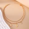 Fashion Gold Color Zinc Alloy Chain Necklace Double-Layer Shell Starfish Pendant Choker Necklace for Women Holiday Gifts