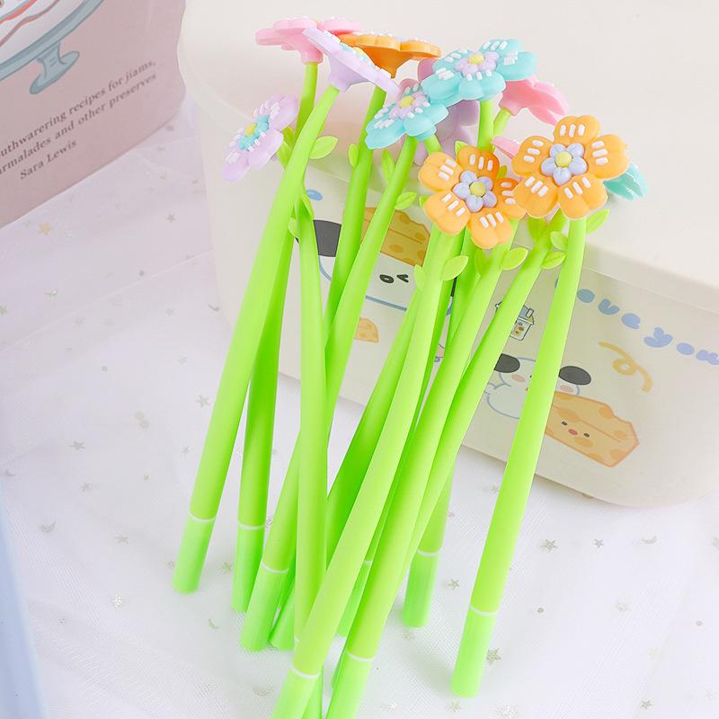 10pcs High-value lines flowers shaking neutral pen black sign pen cartoon creative student fountain pen stationery