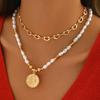 Luxury Multi-layer Faux Pearl Beaded Necklace with Human Head Pendant