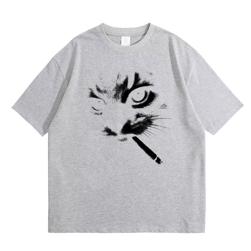 Funny Meme Smoking Cat Face Graphic Tshirts Unisex Women Casual Cotton Vintage T Shirts Unisexs Oversized Tshirts Cats Lovers