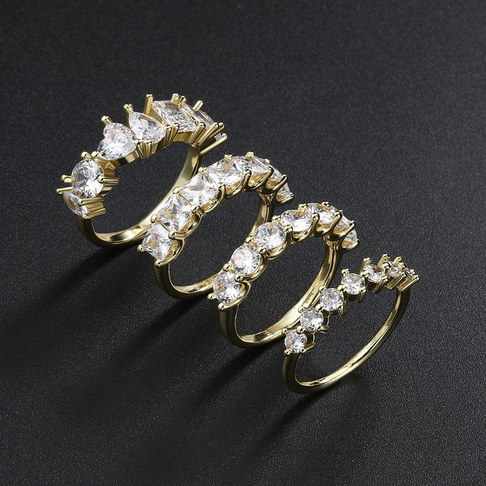 Simple Women's Ring Gold Color Geometry Cubic Zirconia Minimalist Stacking Rings Finger Accessories Female Jewelry Gifts R018