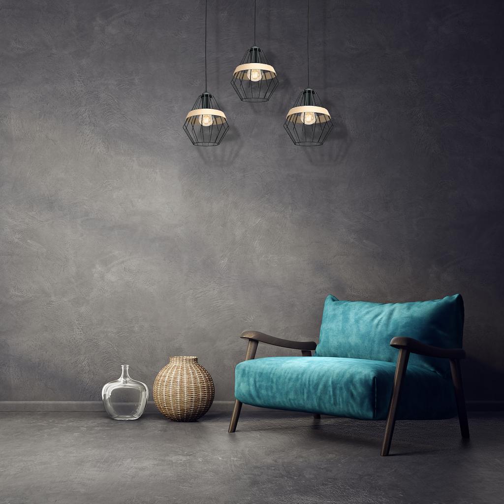 Cliff Black 3Xe27 Pendant Lamp