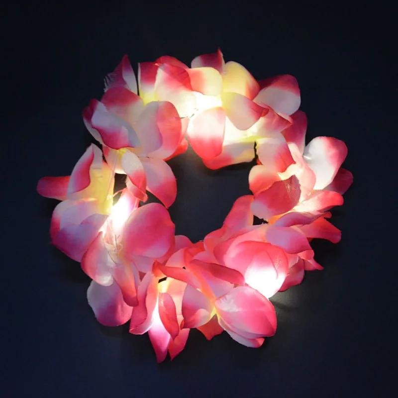 1pcs Women Girl LED Hawaii Hawaiian Lei Headband Glow Light Up Bridesmaids Bridal Flower Crown Wreath Birthday Wedding Party