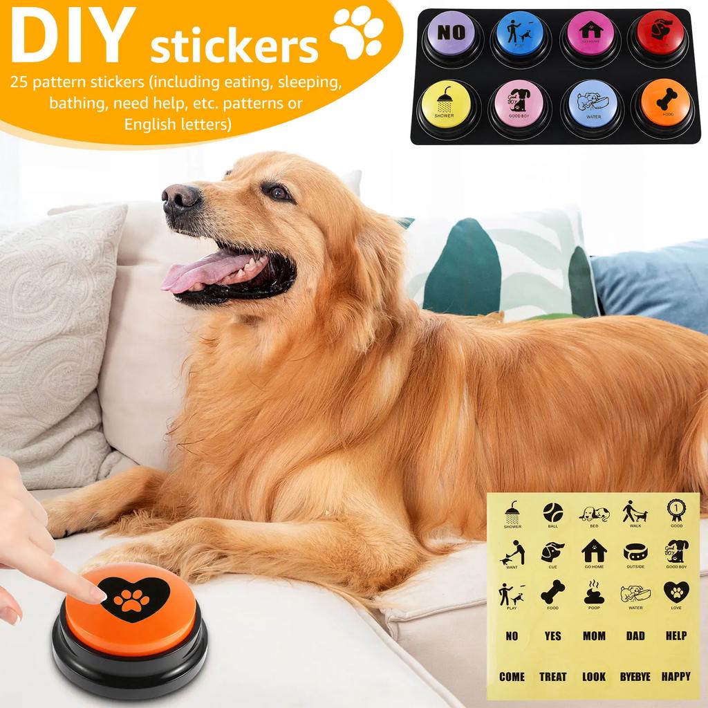 8PCS Dog Talking Button Recordable Dog Training Buttons 8 Color Dog Training Buzzers 30 Seconds Voice Recording Battery Operated