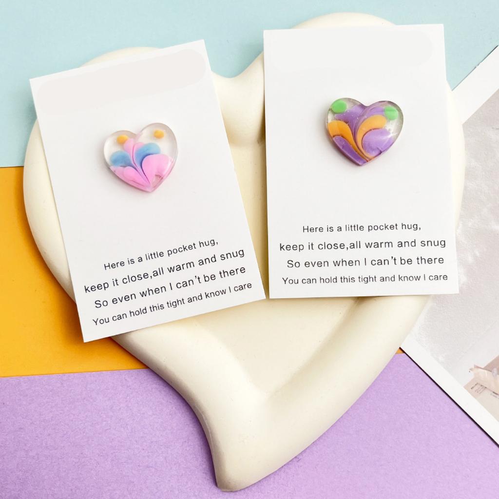 Cute Resin Colored Floral Heart Shaped Pocket Blessing Card
