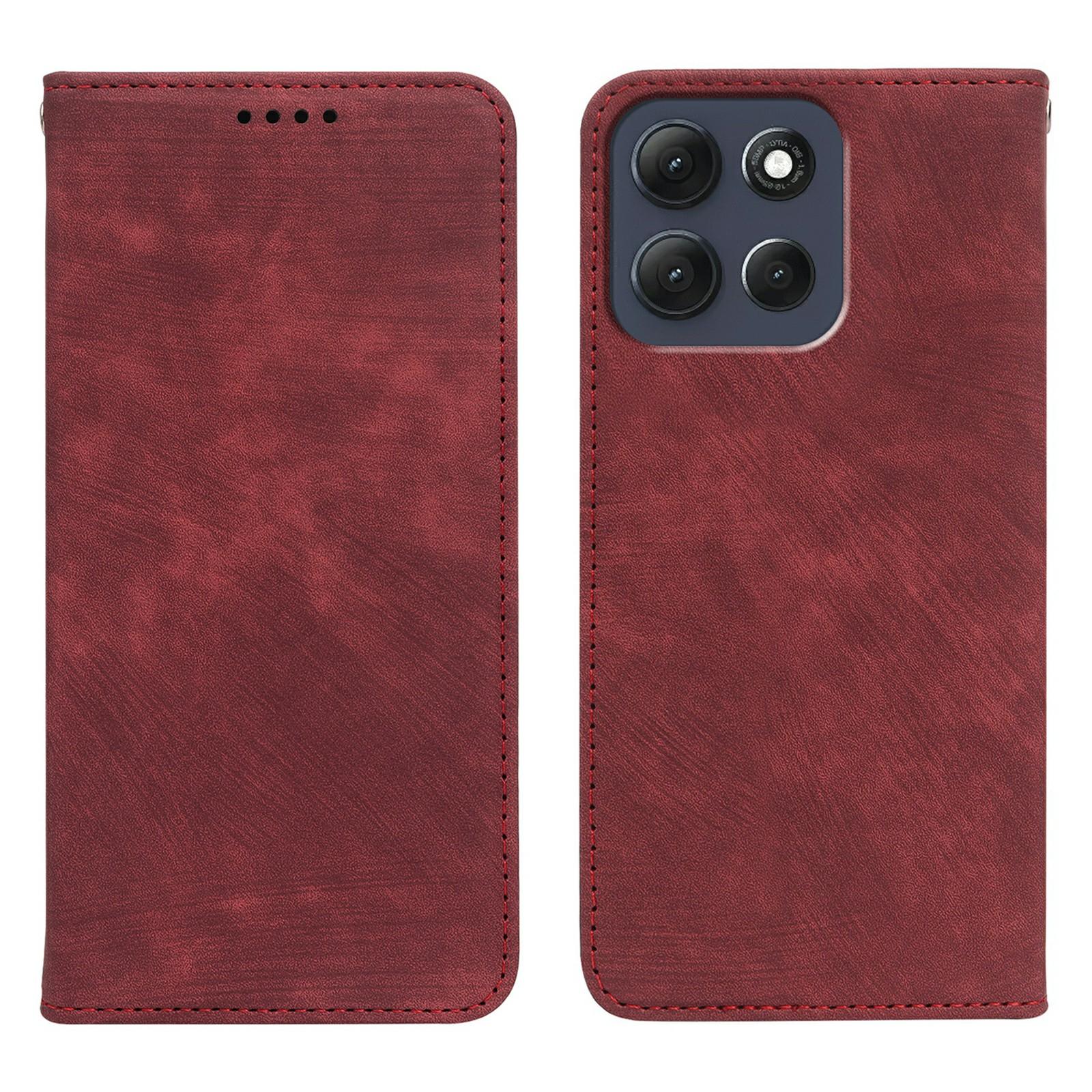 

For Motorola Moto G86 5G Case Strong Magnetic Leather Wallet Phone Cover with Striped Texture Red