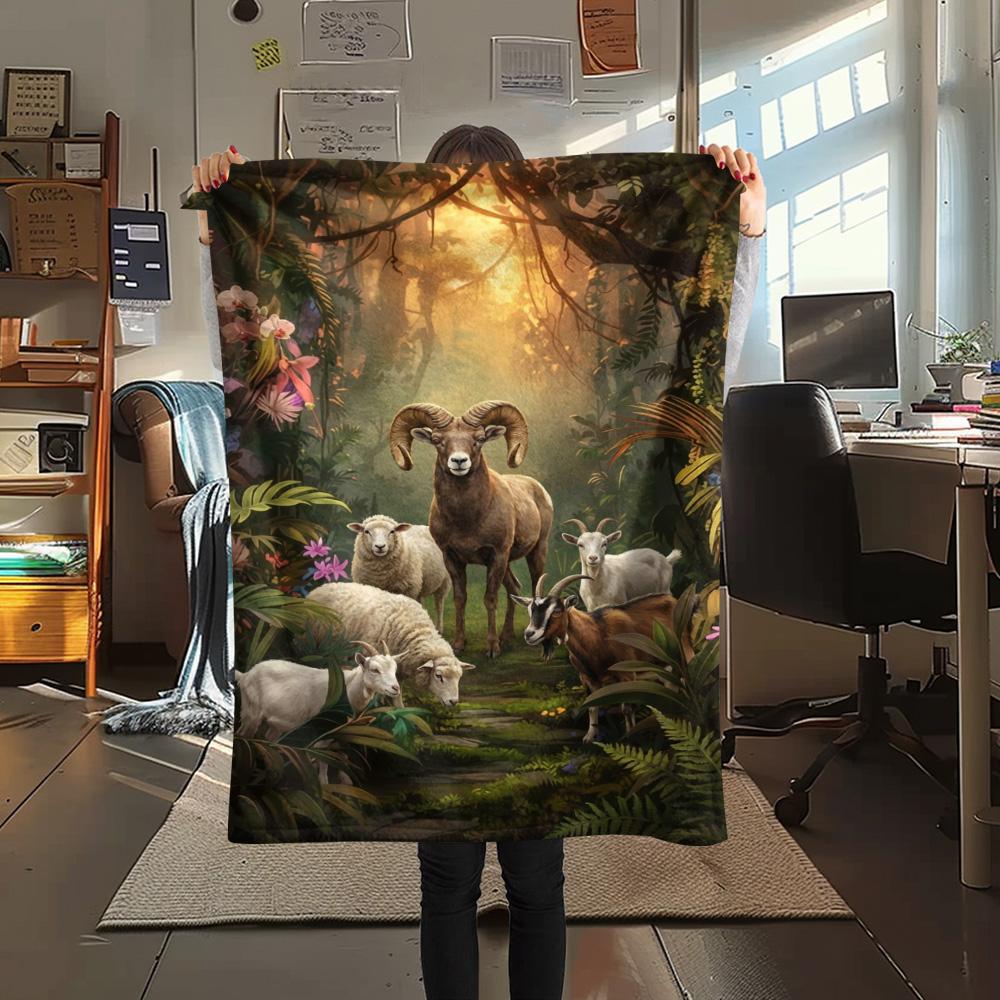 1 ks Flanelová deka s retro potiskem, Vysoce kvalitní, Pohodlná pro všechna roční období, Domácí dekorace, Teplo a pohodlí