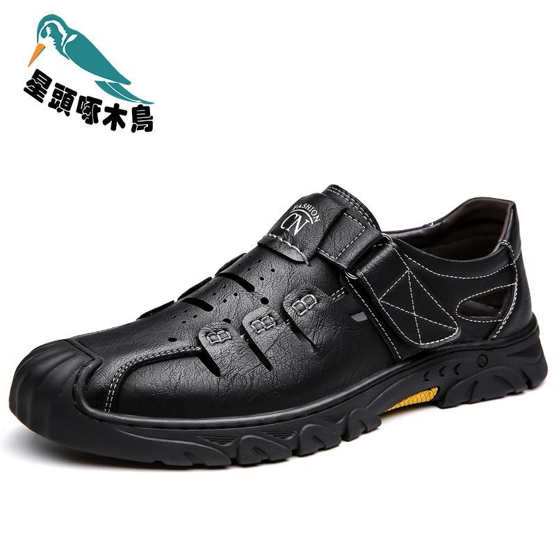 Woodpecker men's shoes summer new casual hollow breathable hole sandals men's leather shoes