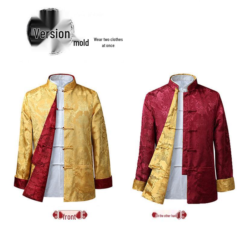 Men's Reversible Tang Suit Jacket - Spring/Autumn Casual Hanfu for Dad and Grandpa