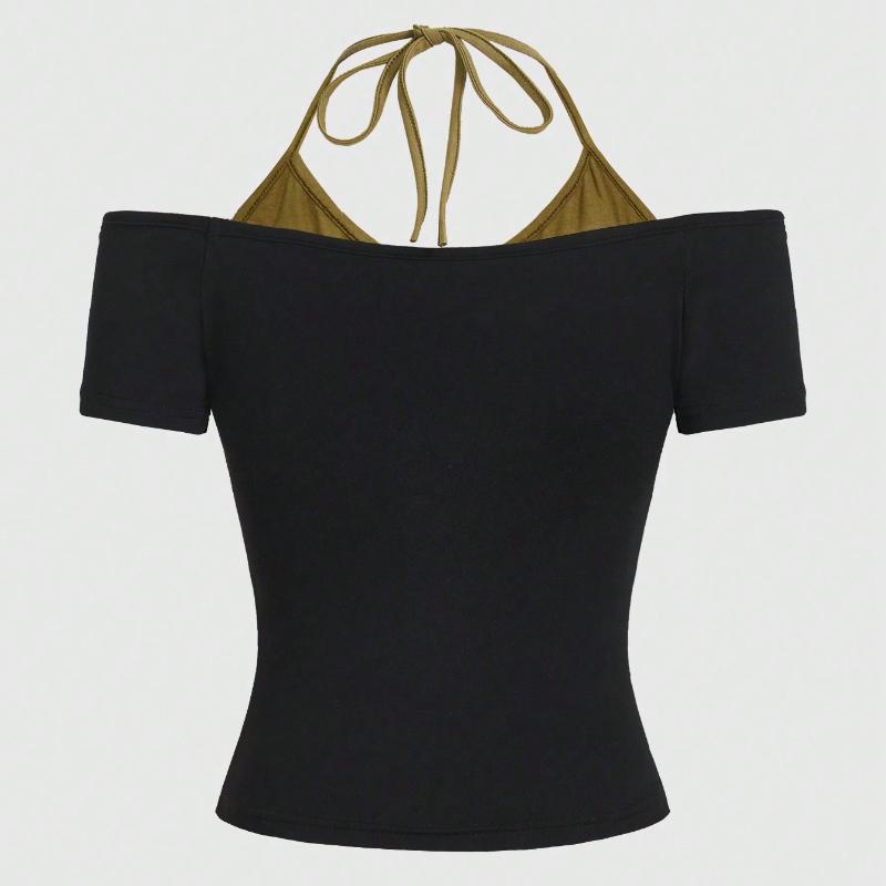 Y2K Summer Tight Butterfly Printed Fake Two Piece T-shirt