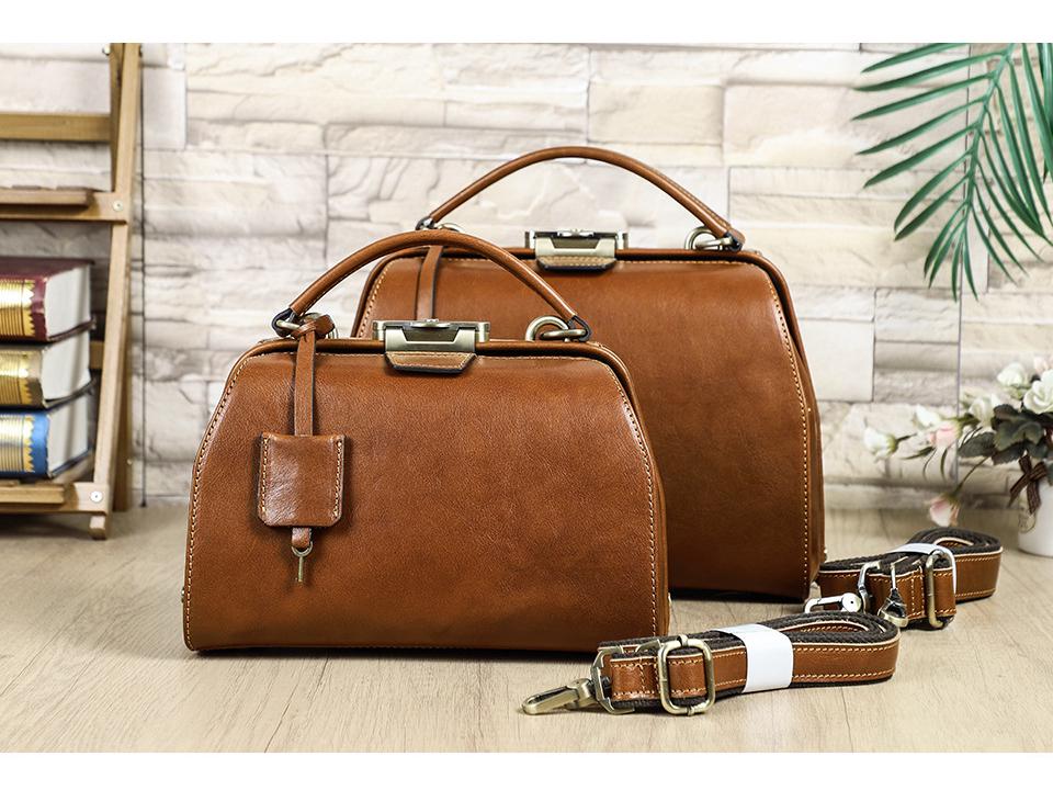 Full-Grain Lambskin Leather Crossbody Handbag with High-End Metal Lock for Women