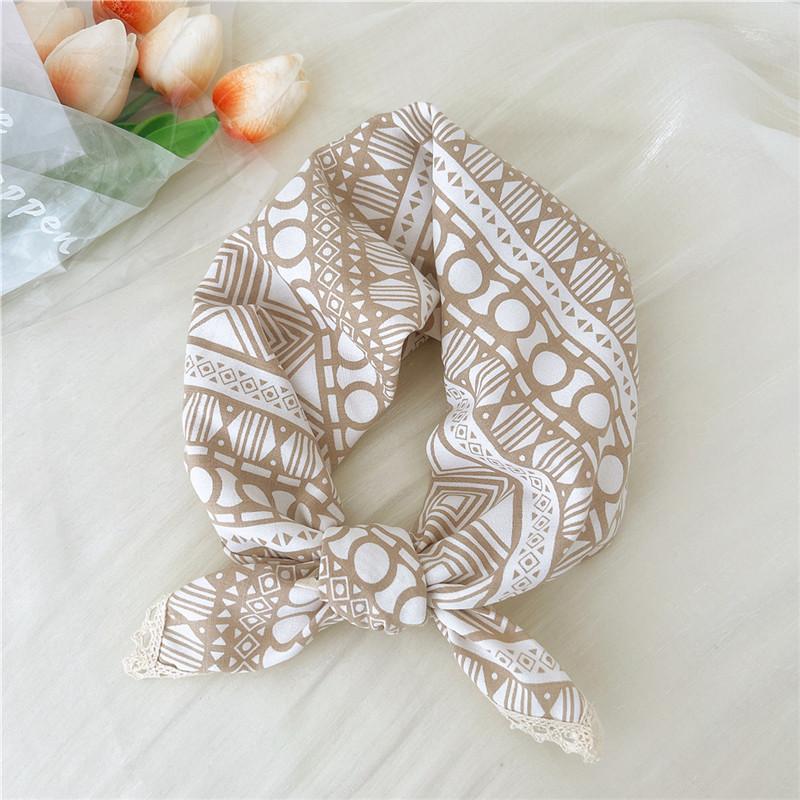 Cotton Linen Lace Edge Square Scarves 60cm Kerchief Neckerchief Bandanas Women Casual Neck Scarf Plaid Print Geometric Pattern