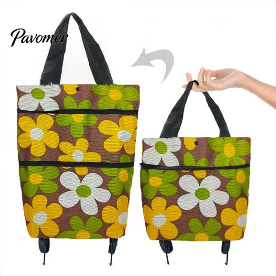 Carrello della spesa riutilizzabile ecologico, borsa della spesa pieghevole con ruote, carrello resistente in tessuto Oxford impermeabile, carrello con manico robusto e rotelle