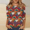 Women's Fashionable Casual Three Quarter Sleeve Christmas Printed Round Neck Top
