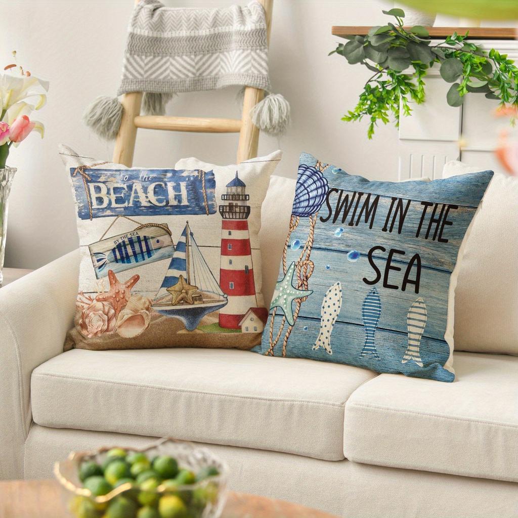 Nautical Elements Pattern Home Decor Pillow Cover Living Room Sofa Polyester Cushion Cover With Zipper