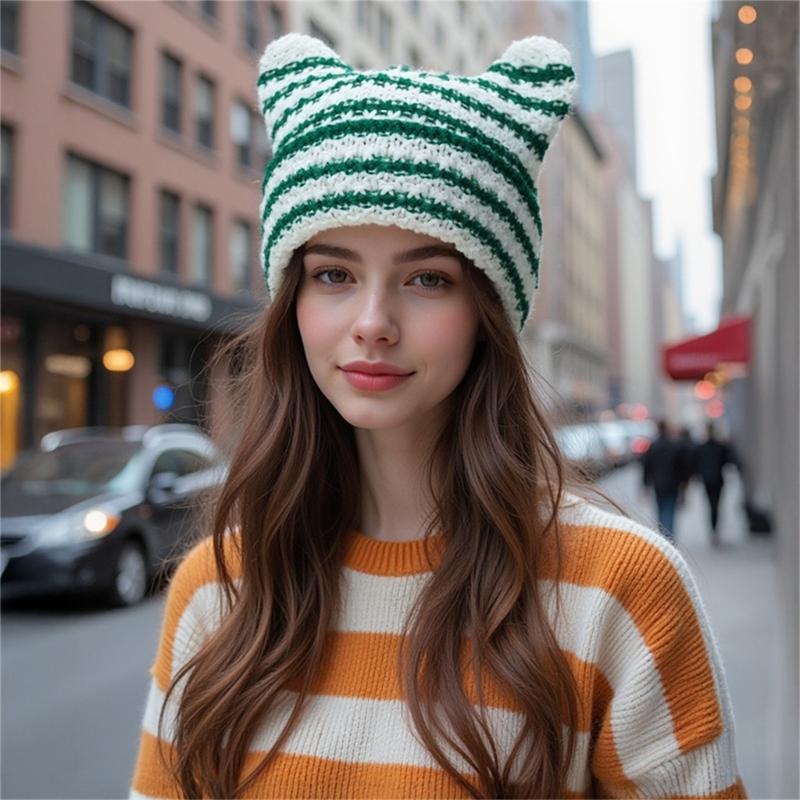 Liten Djevel Strikket Lue Dame Høst Vinter Lue Søte Ører Strikket Lue for Ulike Aldre