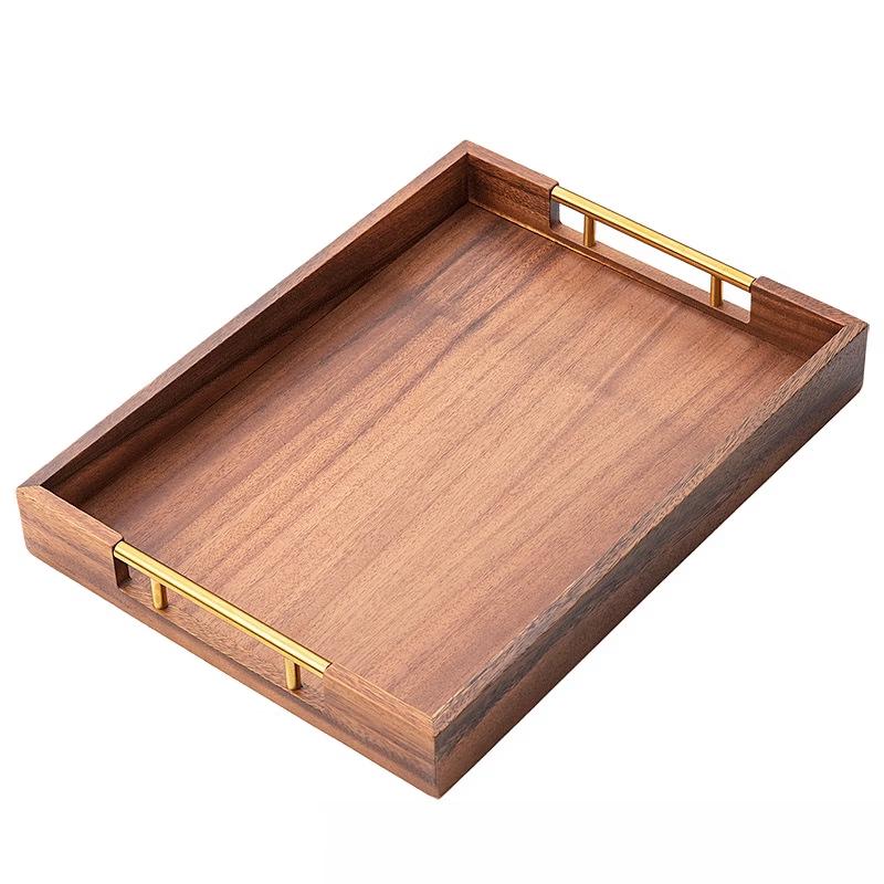 Ruhan Walnut Wood Tea Serving Tray with Handle