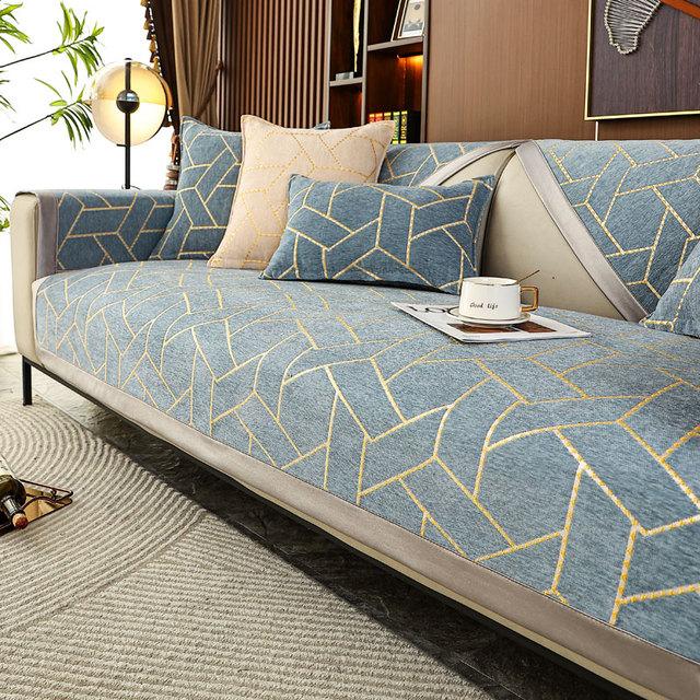 

Luxury Gold Embroidery Chenille Sofa Cover Non Slip Couch Slipcover Armchair Protector For Living Room Furniture Cushion cover45x45cm синій