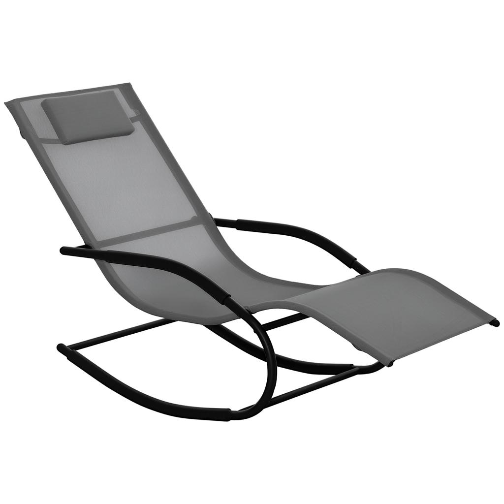 Ergonomic Rocking Lounge Chair Rocking Chair with Headrest Armrests Galvanized Metal Texteline Gray