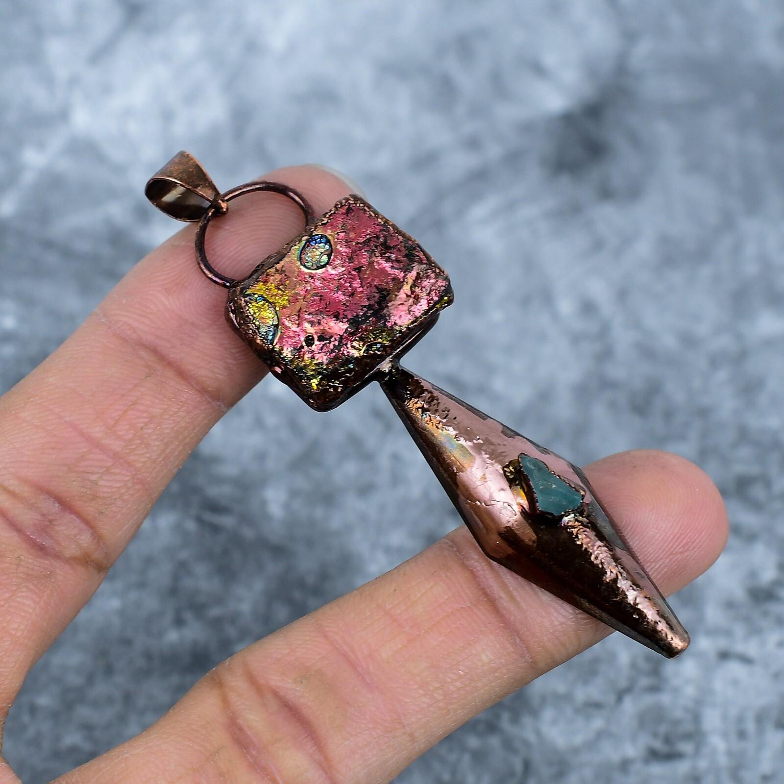 

Natural Titanium Druzy Copper Engagement Wife Gift Electroformed Pendant Jewelry VP-57