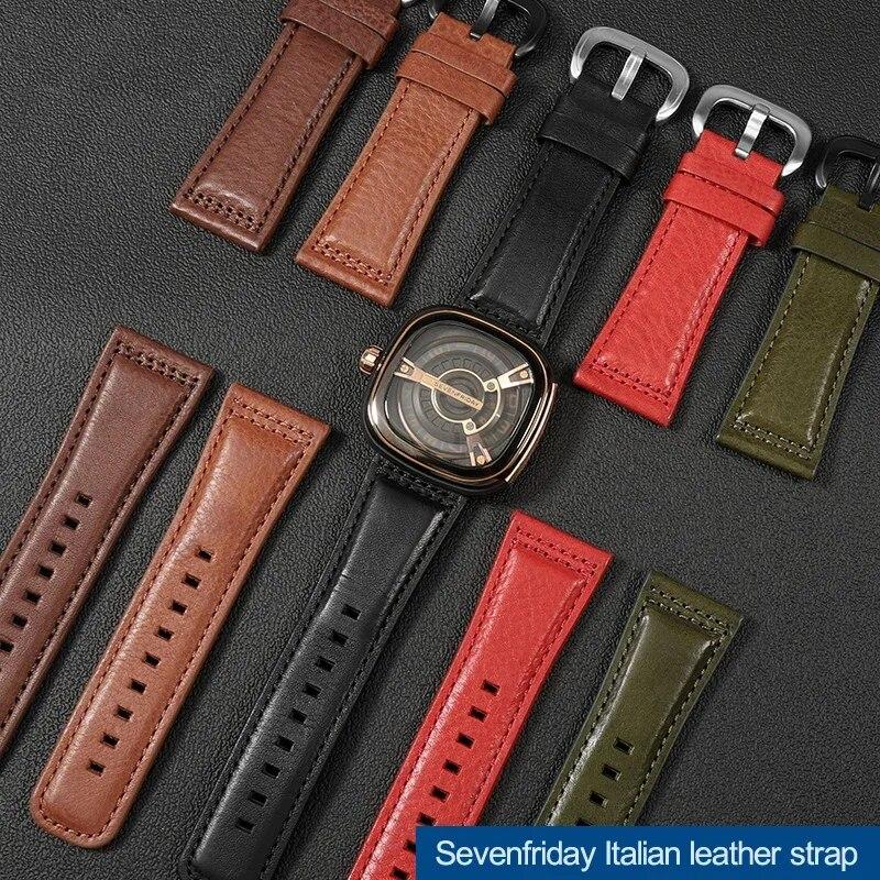 Für Uhrenarmband Sevenfriday S2 / P3 / m2 Italienisches Echtleder Herren Braun Schwarz Rot Grün Uhrenarmband 28mm