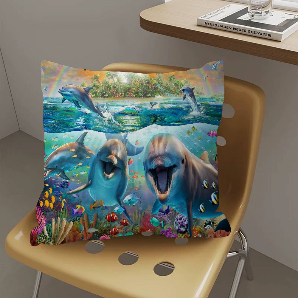 Ocean World Shark Area Pillow Covers Cartoon Sofa Decorative Home Double-Sided Printing Short Plush Cute Cushion Cover