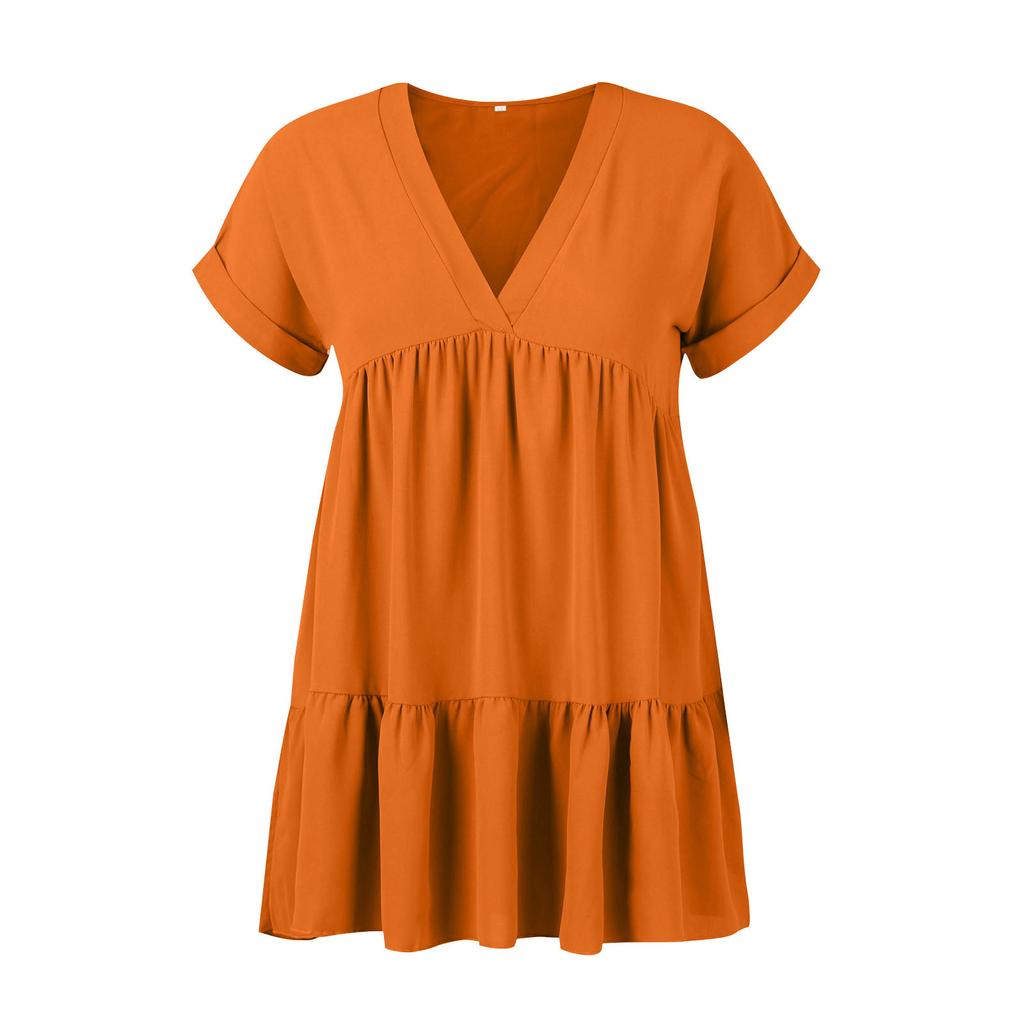 Sieviešu vasaras modes Solid Sexy V kakla ar īsām piedurknēm Beach Flowy Party Maxi