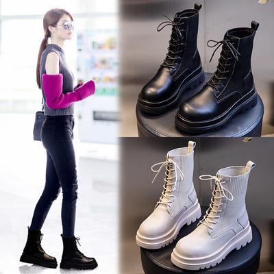Boots Women's Autumn and Winter British Style Platform Martin Boots Women's Short Socks Medium Leather Wenzhou Women's Shoes Tide