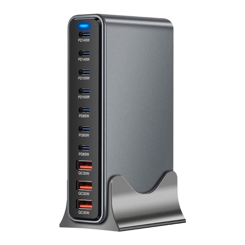 Multiple Device GaNs Charger 765W Power Delivery Fast Charging ABS PC Material 10 Port USB Charging Station