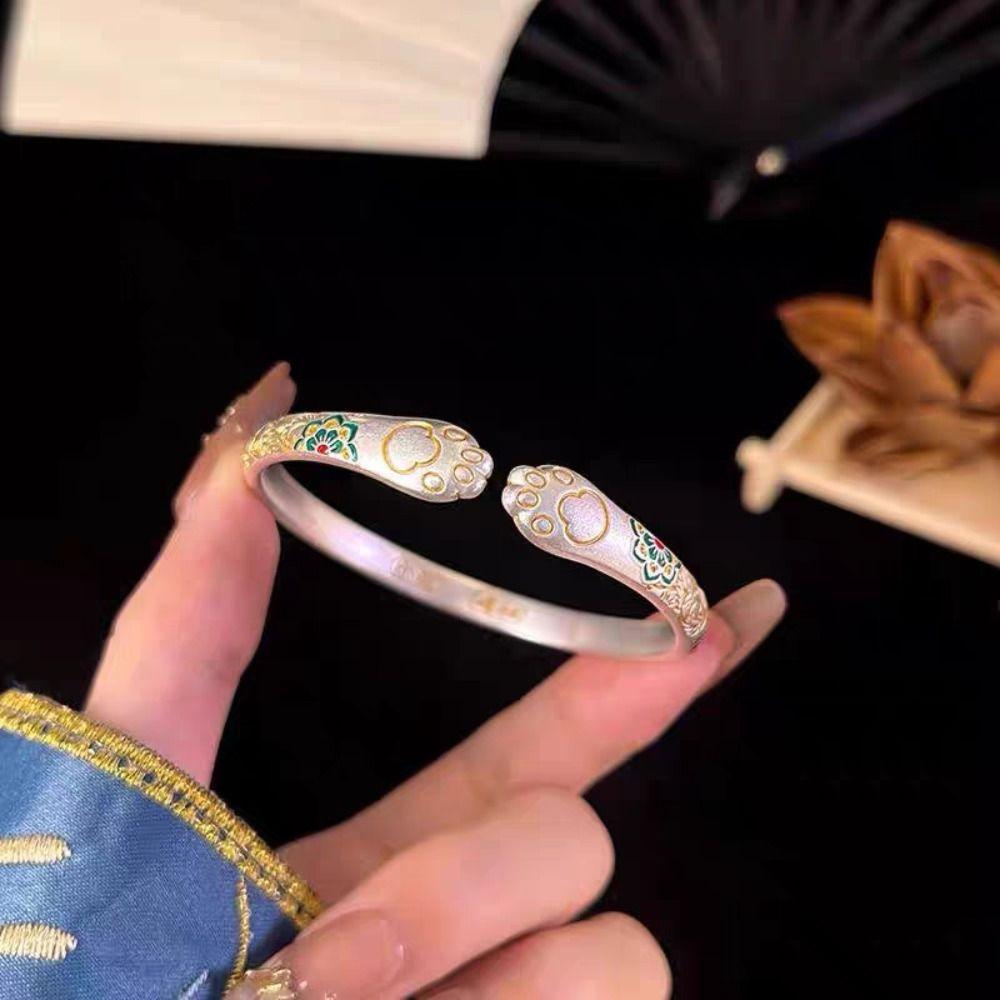 Retro Chinese Style Opening Bracelet Cat Paw Women's Opening Bracelet Jewelry Gifts
