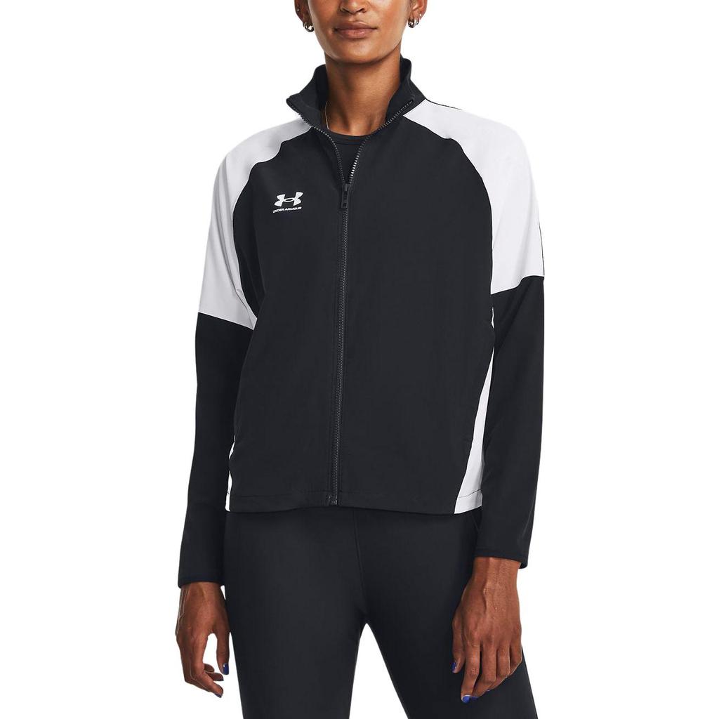 Under Armour Zip Straight Casual Long Sleeve Retro Sports Stand Collar Jacket Women Jackets Black 1379447-001