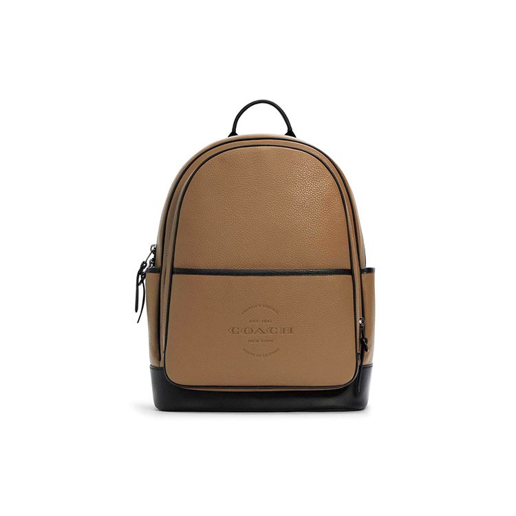 Coach Men's Brown Thompson 30 Fashion Large Capacity Leather Backpack Unisex Backpack Khaki C5388-Qbsz8