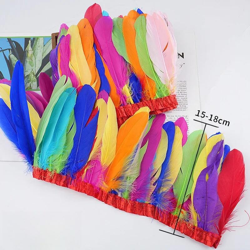 

2 метра Разноцветная лента из измельченных гусиных перьев, кисточка, 15 см бахрома, отделочная лента, гусиные перья, сделай сам, одежда, фекос, швейная отделка, декор