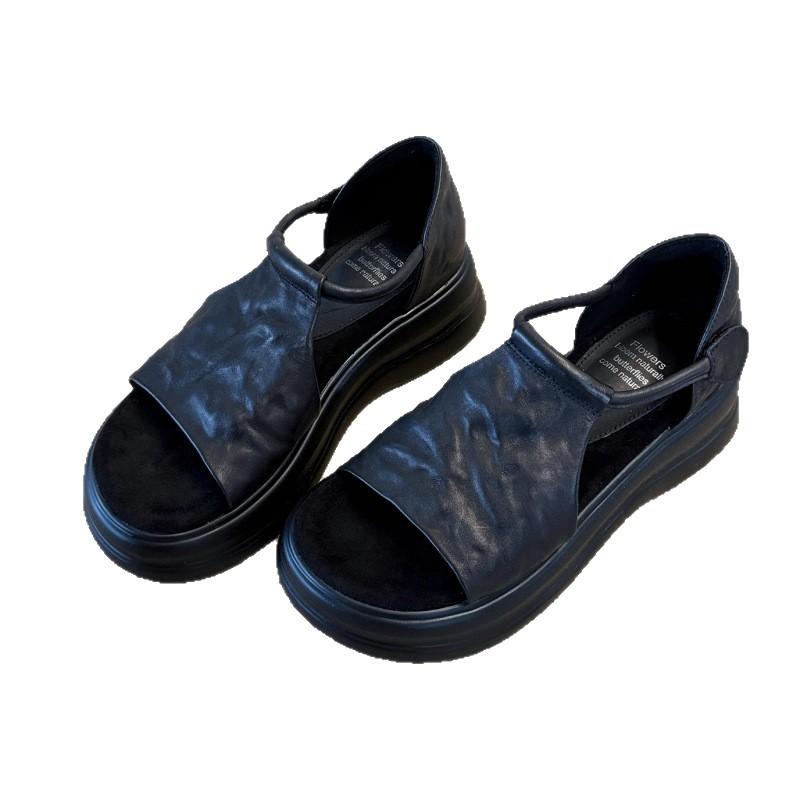Fashion Temperament Thick-soled Open-toed Casual Sandals Women's 2025 New Outer Wear Summer Retro Versatile Height-increasing Roman Shoes