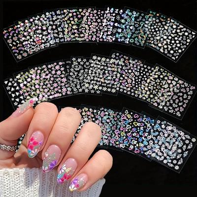 YUISI Mini Flower Nail Art Stickers 30 Sheet Colorful Daisy for Extension Self-Adhesive Embossing DIY Embellishments (Style 1)