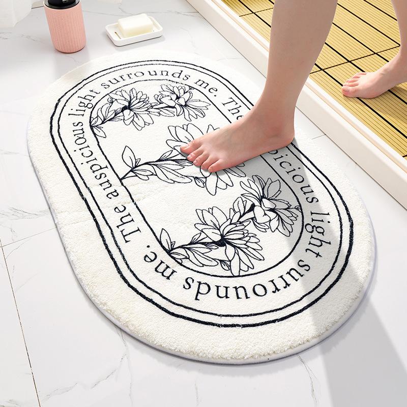 Soft Floor Mats Sketch Plants Text Flowers Rugs Home Entrance Carpet Bedroom Toilet Bathroom Door Absorbent Non-Slip Foot Pad