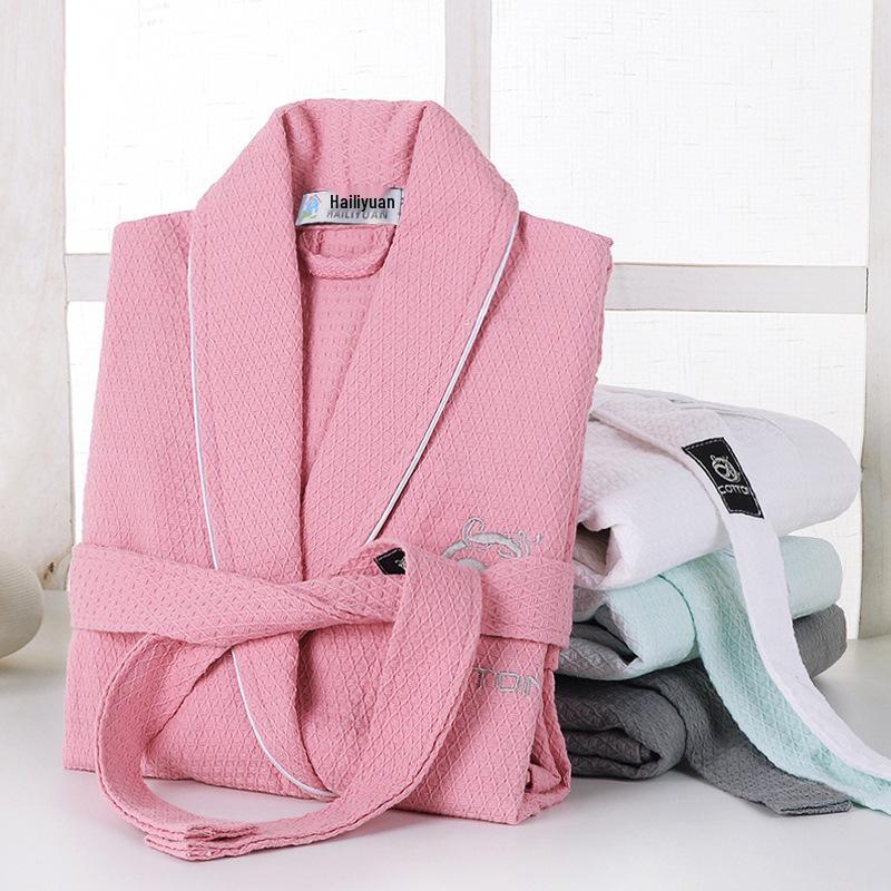 Unisex Waffle Cotton Bathrobe - Lightweight Summer Loungewear