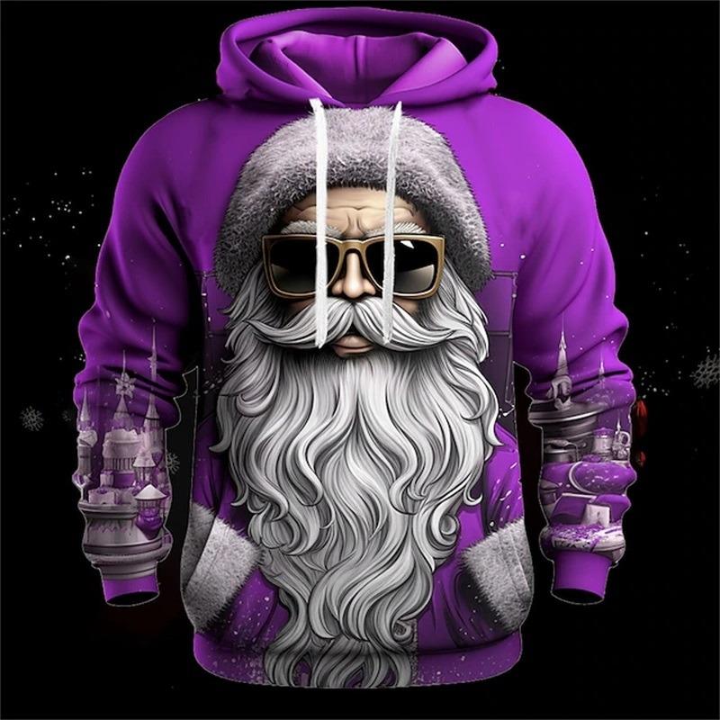 3D Print Christmas Cat Graphic Hoodie Men's Cute Santa Claus Pattern Loose Casual Comfortable Clothes Autumn Harajuku Style Kids Pullover