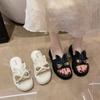 Wearing Muffin Cool Slippers, Cute Rabbit Ears Beach Shoes, Bow Thick-soled One-word Slippers, Women's Summer 2025 New Models