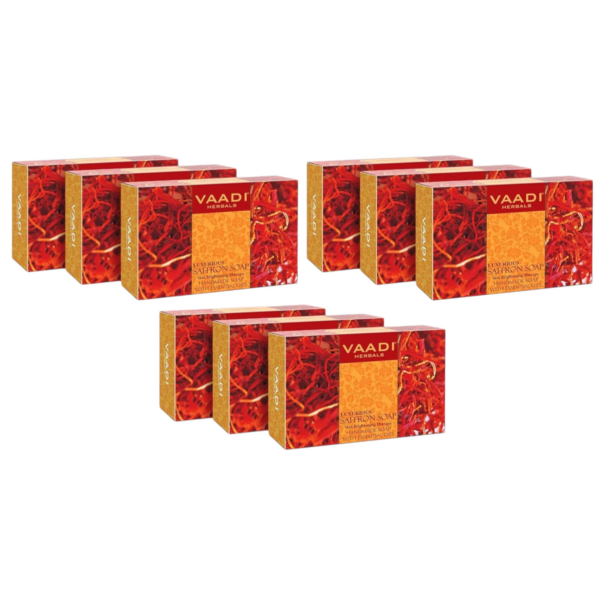 Vaadi Herbals Saffron Skin Brightening Bath Soap With Goat Milk For Face And Body Cleansing Glow Care 75 g Pack Of 9 Bars