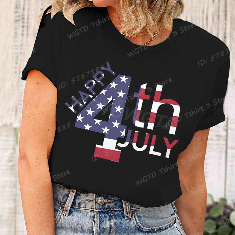 Happy 4th Of July T-Shirts Unabhängigkeitstag T-Shirts Sommer T-Shirt Lässige Kurzarm-T-Shirts Rundhals-Oberteile Damenbekleidung