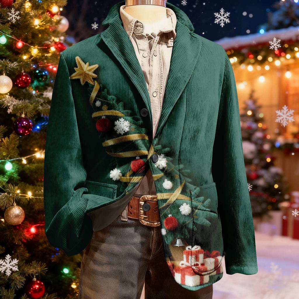 Herren Hässlicher Weihnachten Kord Warmtaschen Anzugjacke Strickjacke Herren Freizeitanzug