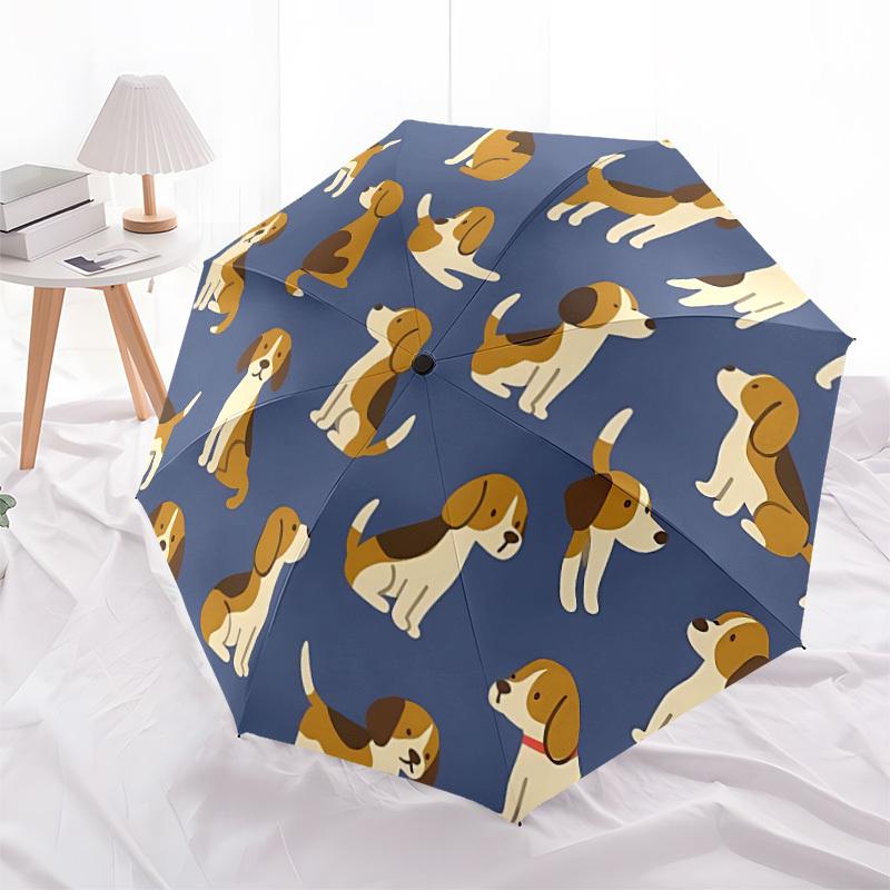 1pc Beagle Pattern Automatic Folding Umbrella - Compact 8-Rib Design, Durable Plastic & Iron, Lightweight for Outdoor Daily Use066