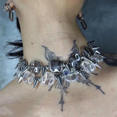 Colar cosplay cyberpunk dark rivet espinhos unissex liga gargantilha espinhoso cubos de gelo pingente joias hip-pop gótico acessório adereço