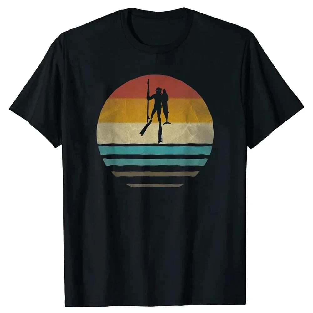 Spearfishing T Shirt Retro Vintage Tee Tops Round Neck ShortSleeve Fashion Scuba Diving Tshirt Clothing Casual Basic Tshirts
